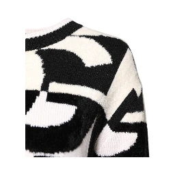 White Black Logo Print Women Pullover Sweater