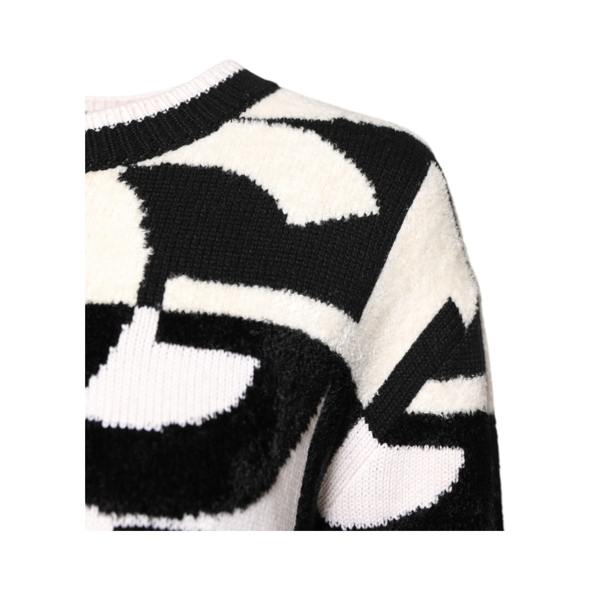 White Black Logo Print Women Pullover Sweater