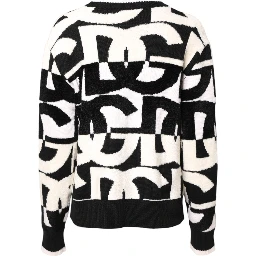 White Black Logo Print Women Pullover Sweater