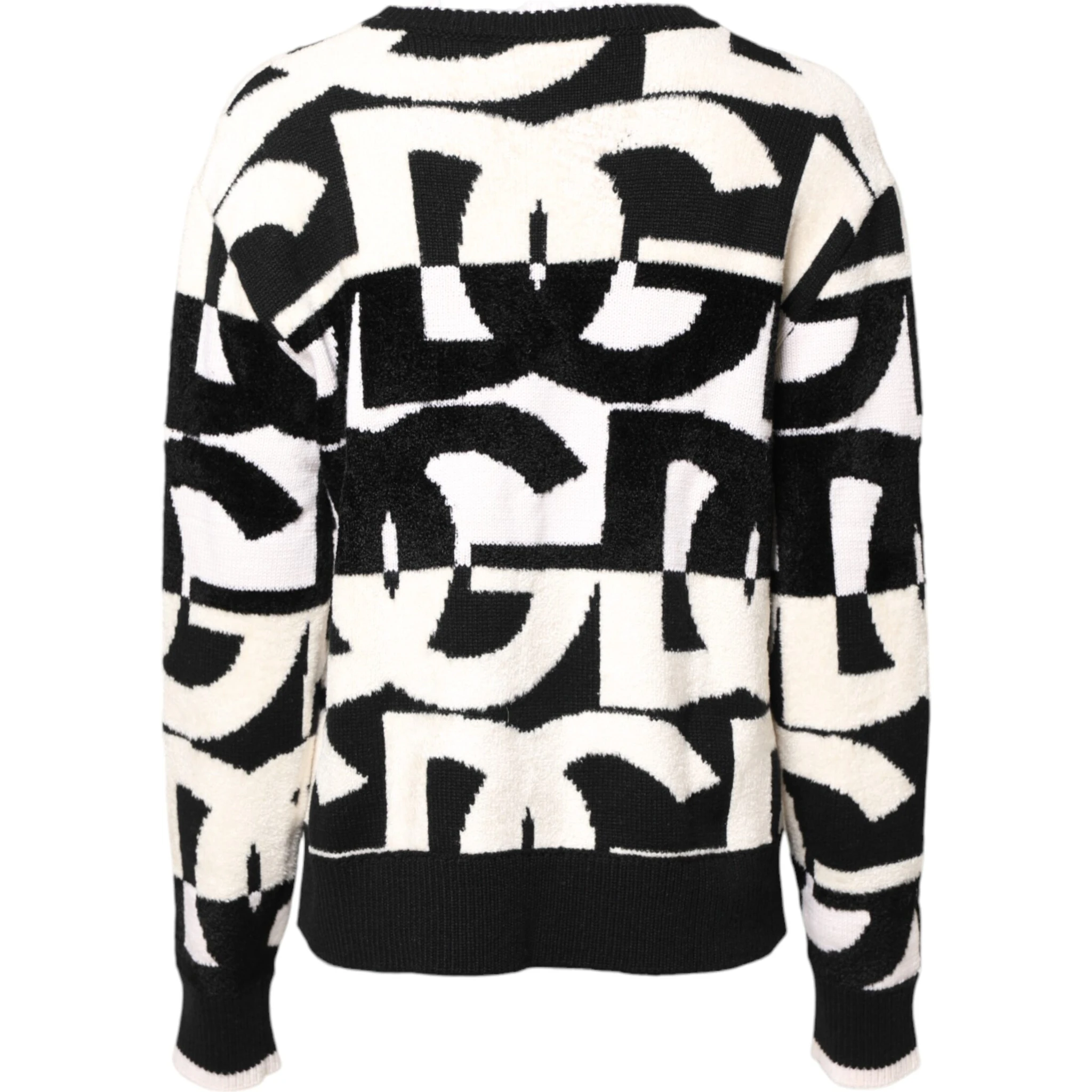 White Black Logo Print Women Pullover Sweater