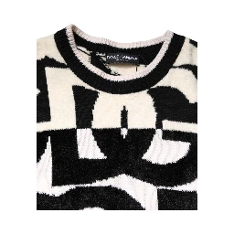 White Black Logo Print Women Pullover Sweater
