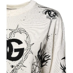 White Logo Angel Print Women Pullover Sweater