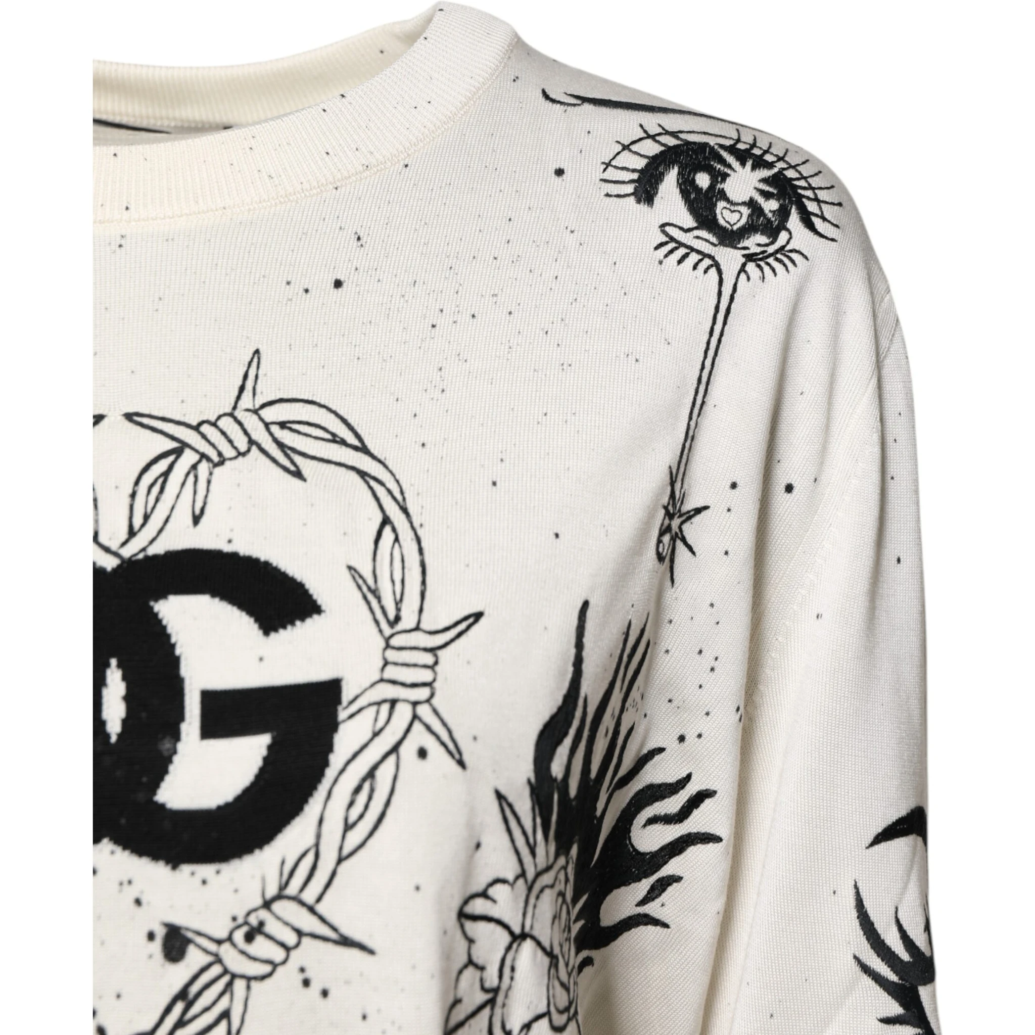 White Logo Angel Print Women Pullover Sweater