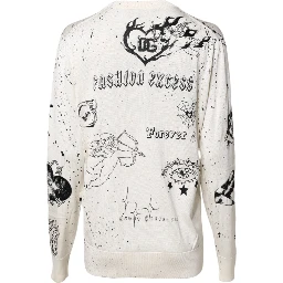 White Logo Angel Print Women Pullover Sweater