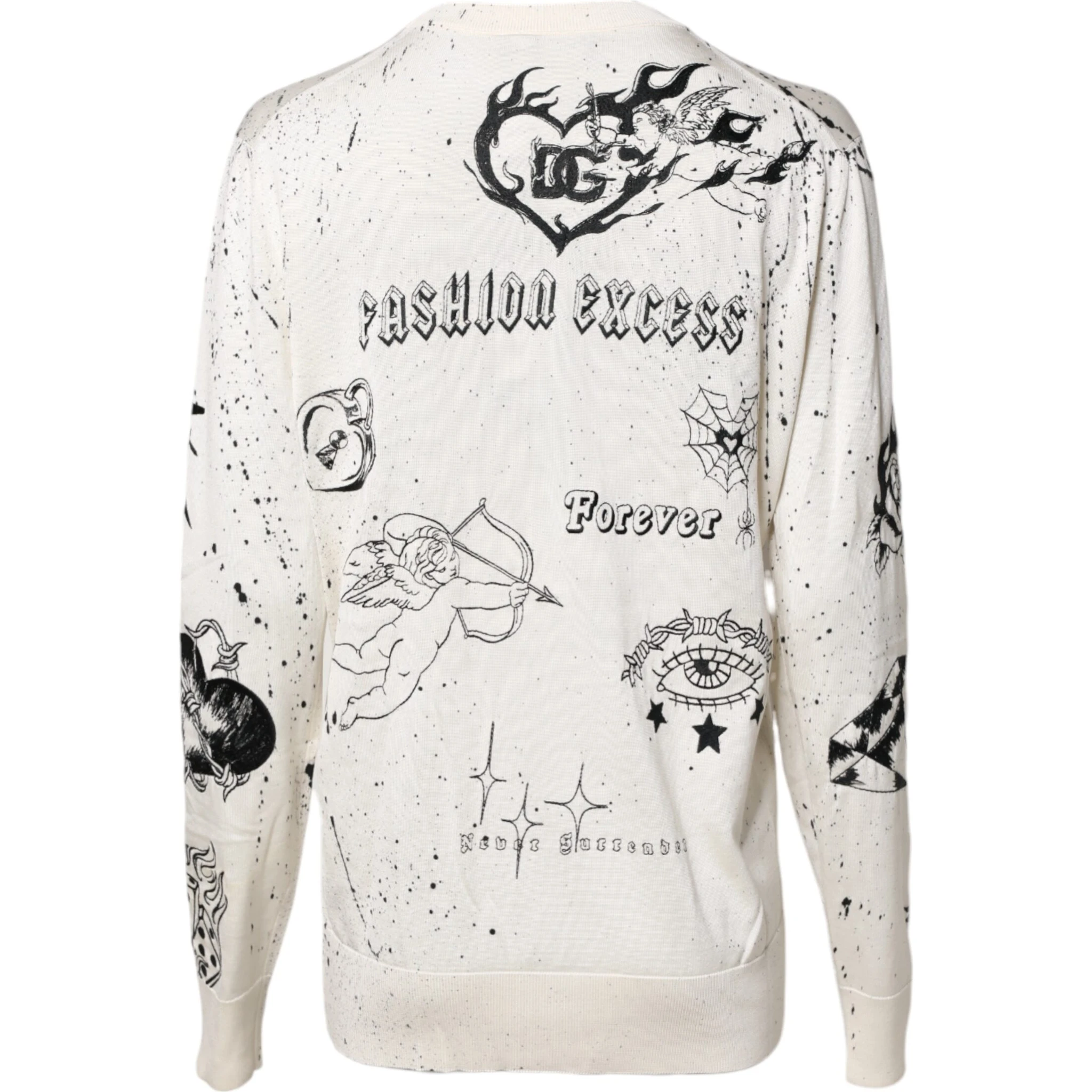 White Logo Angel Print Women Pullover Sweater