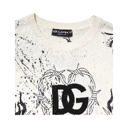 White Logo Angel Print Women Pullover Sweater