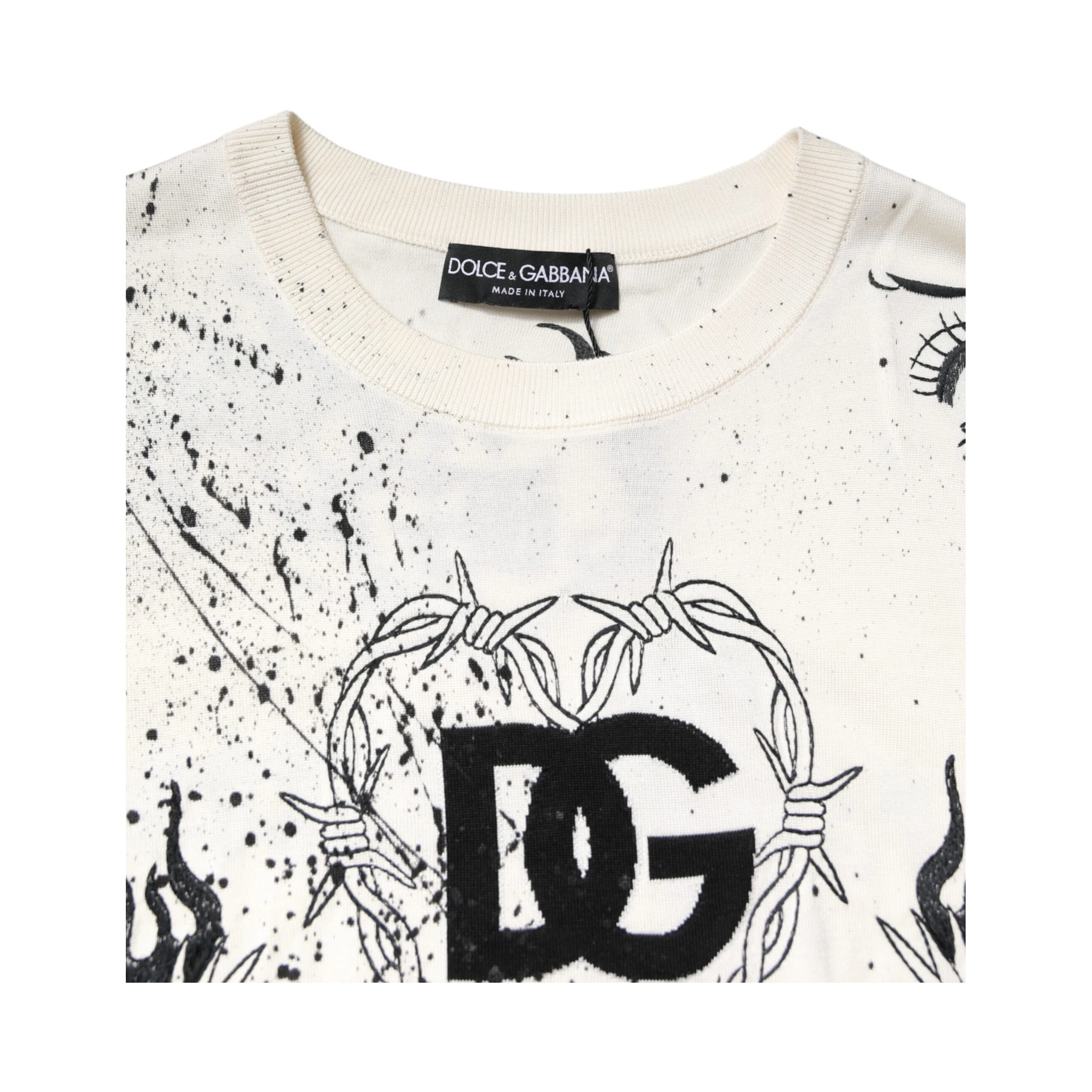 White Logo Angel Print Women Pullover Sweater