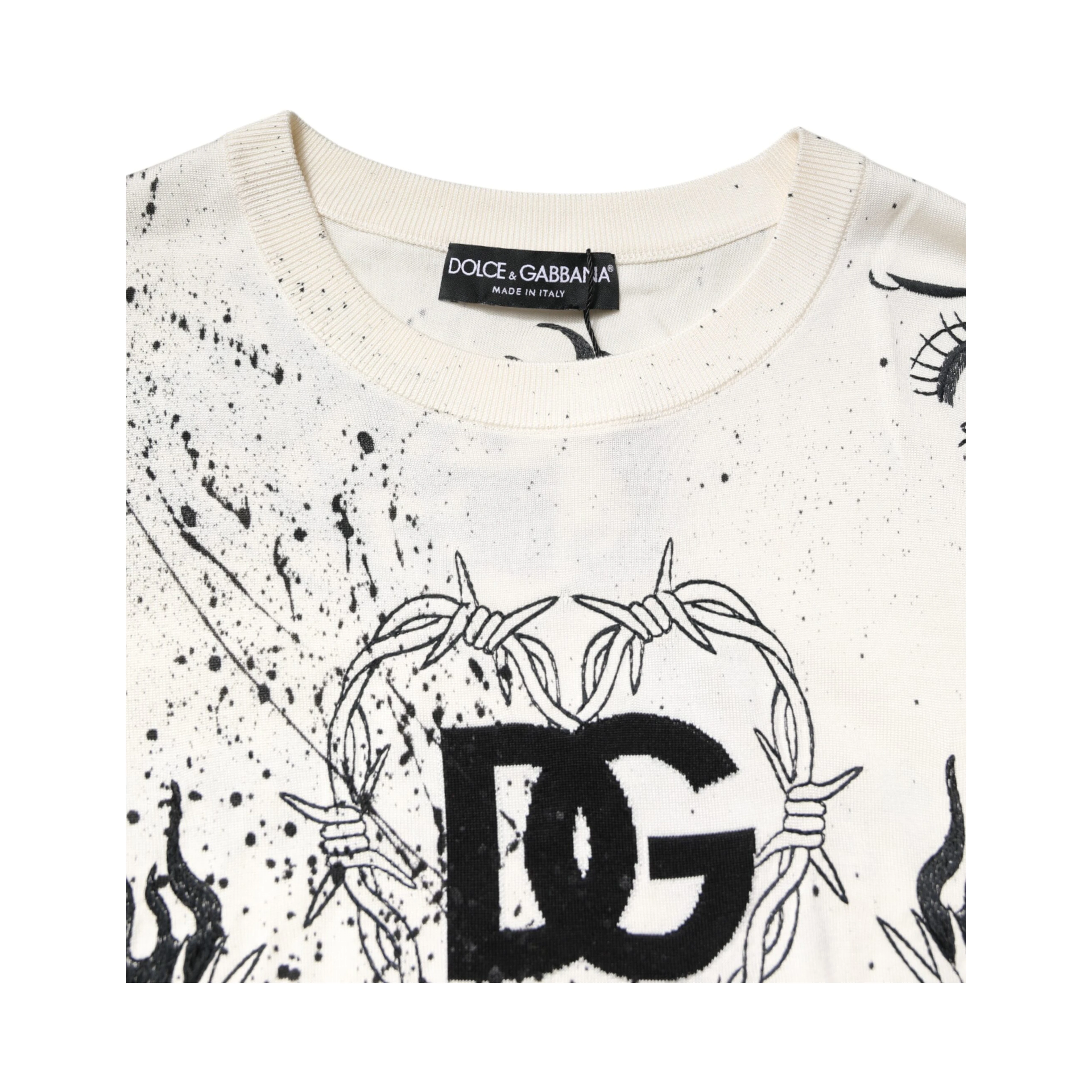 White Logo Angel Print Women Pullover Sweater