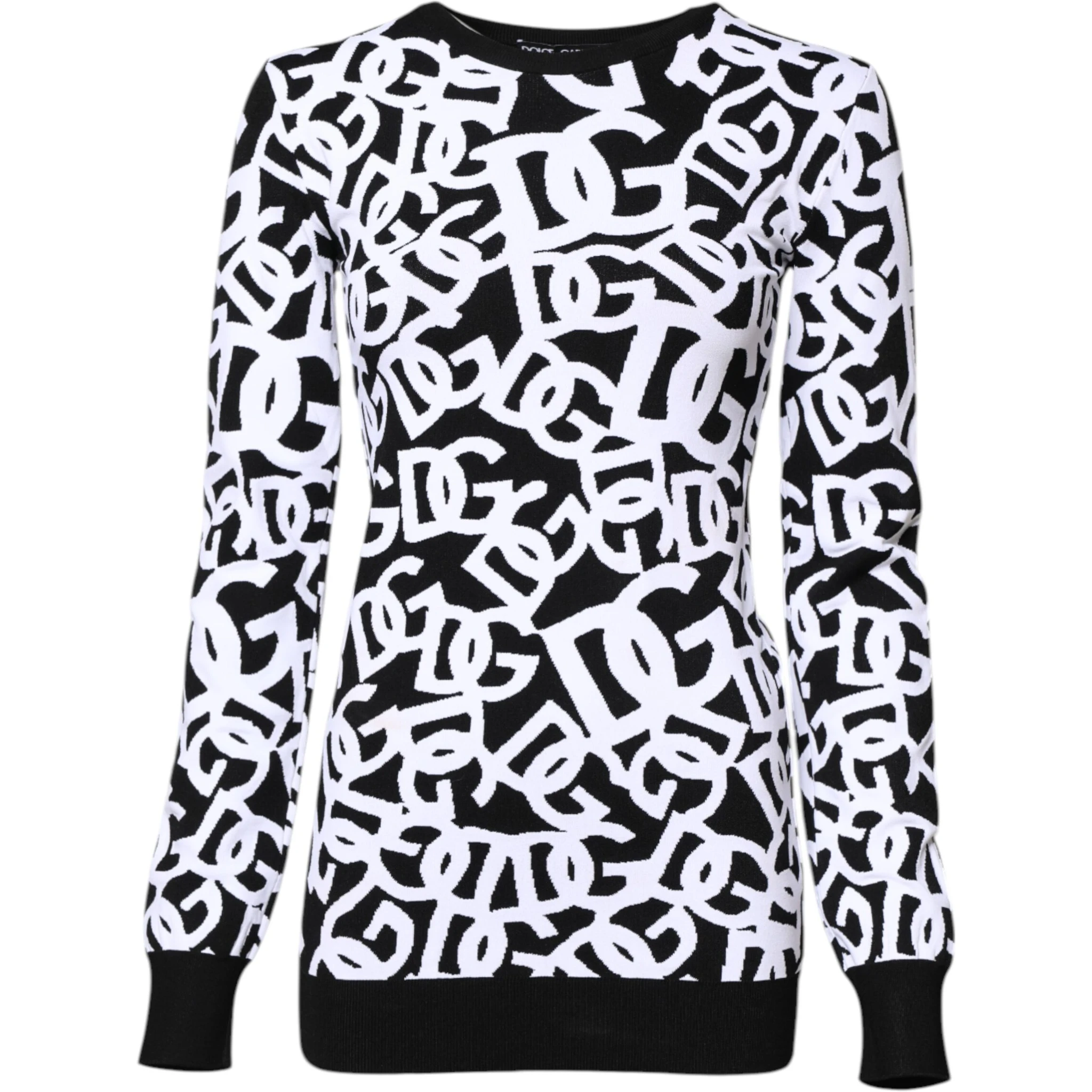 Black White Logo Print Women Pullover Sweater