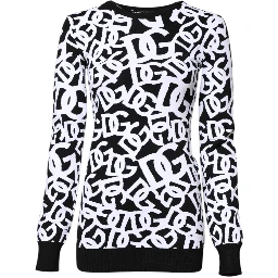 Black White Logo Print Women Pullover Sweater