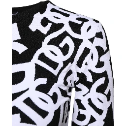 Black White Logo Print Women Pullover Sweater