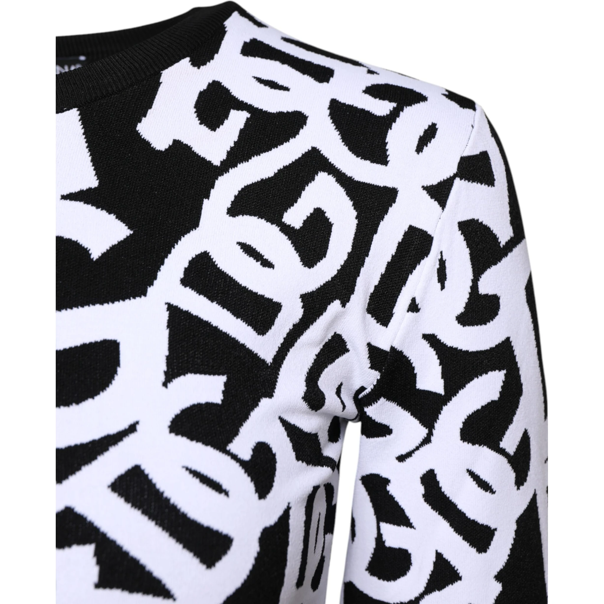 Black White Logo Print Women Pullover Sweater