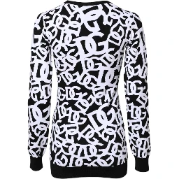 Black White Logo Print Women Pullover Sweater