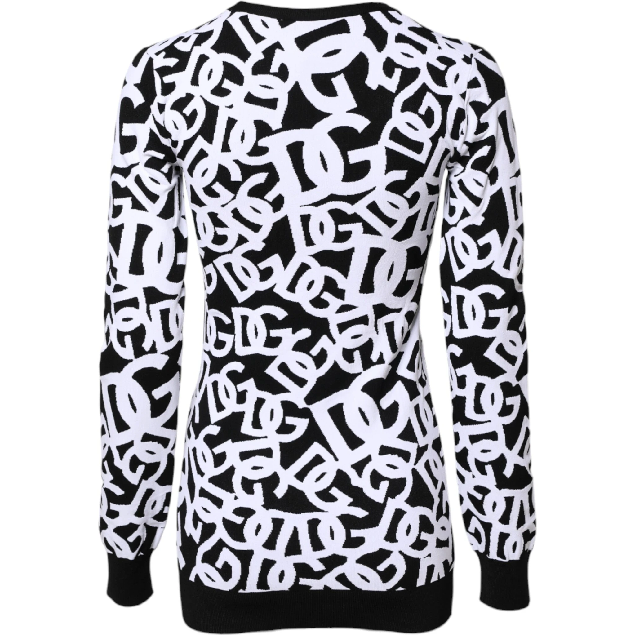 Black White Logo Print Women Pullover Sweater