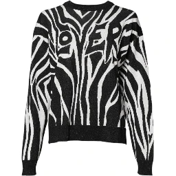 Black White Print Women Pullover Sweater