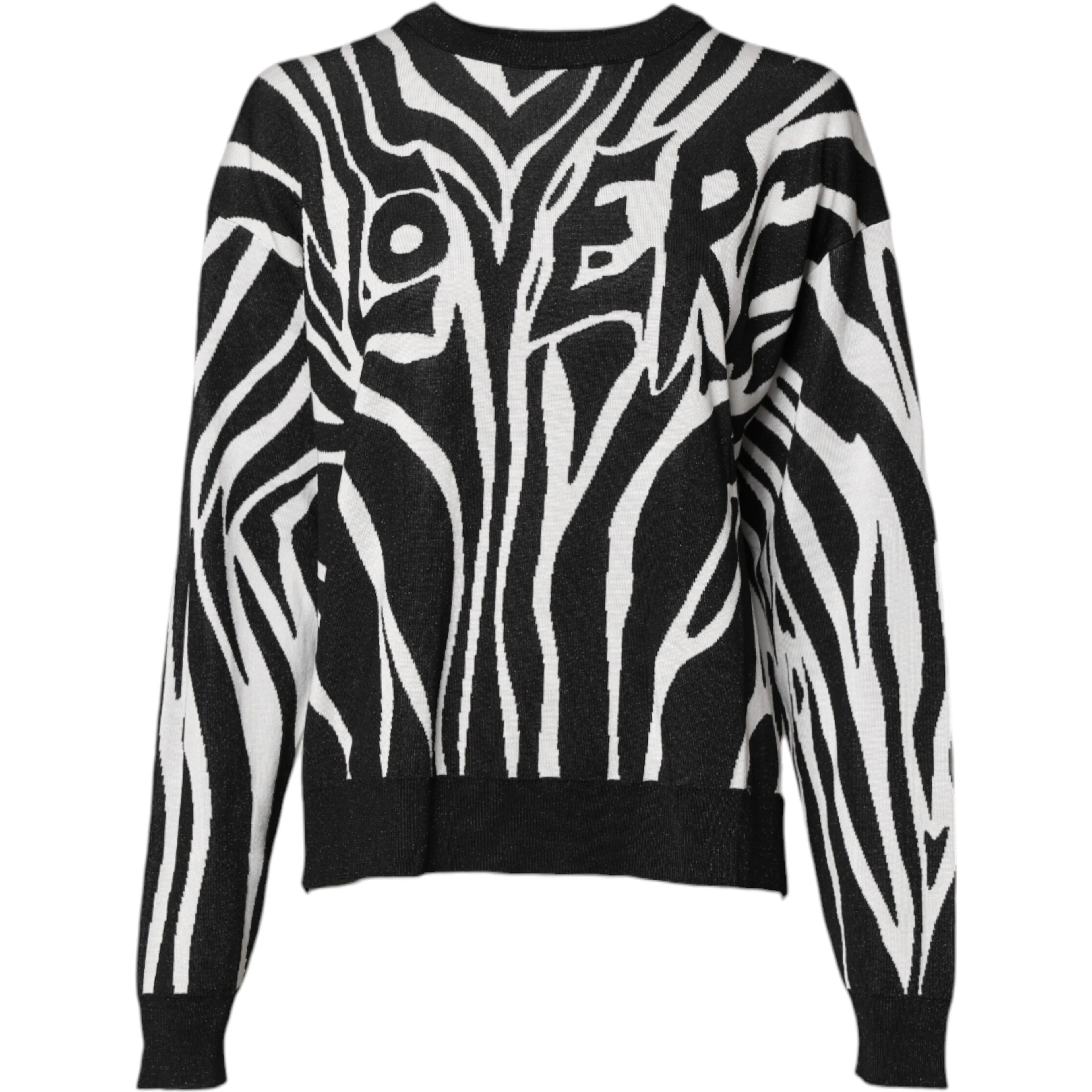 Black White Print Women Pullover Sweater