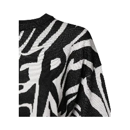 Black White Print Women Pullover Sweater