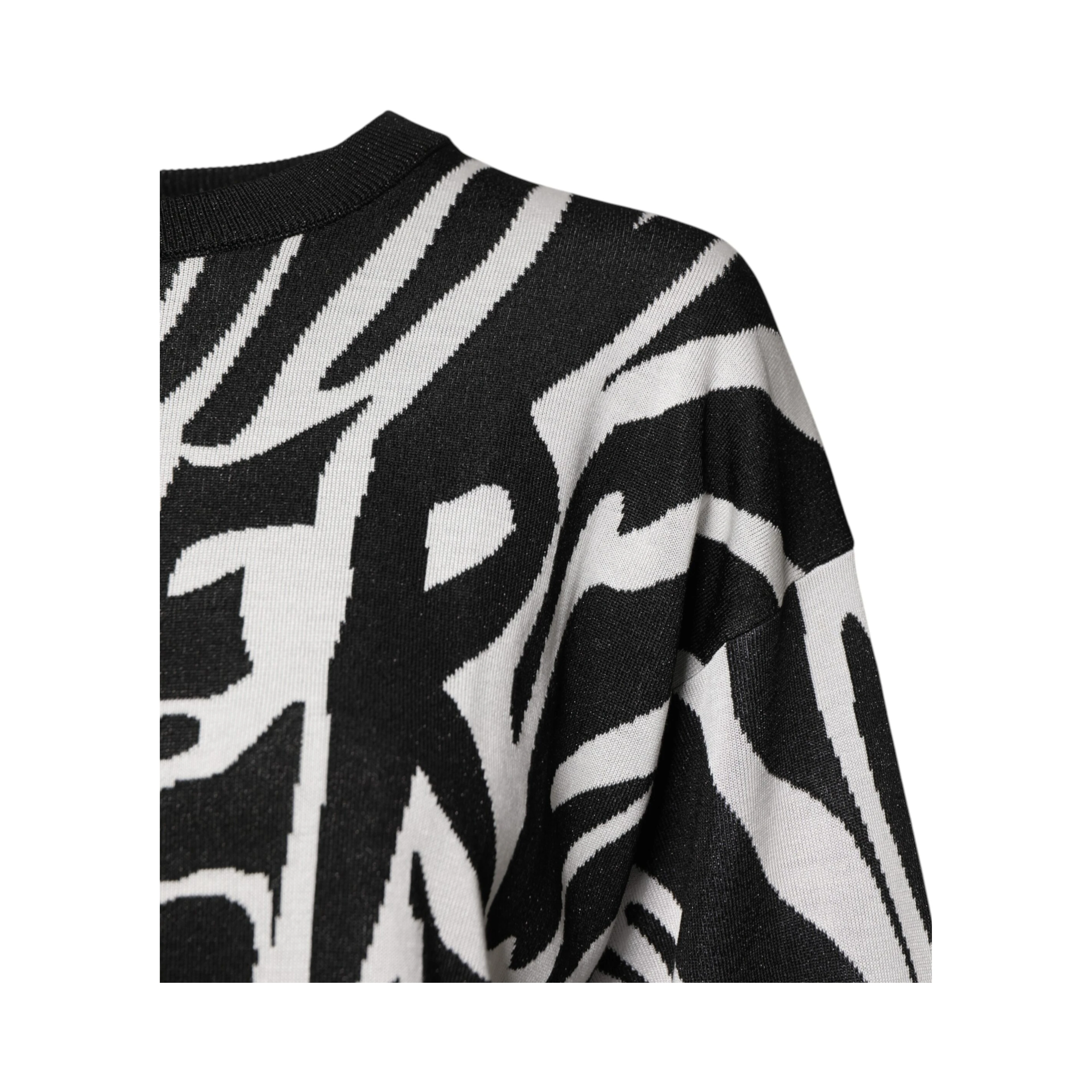 Black White Print Women Pullover Sweater