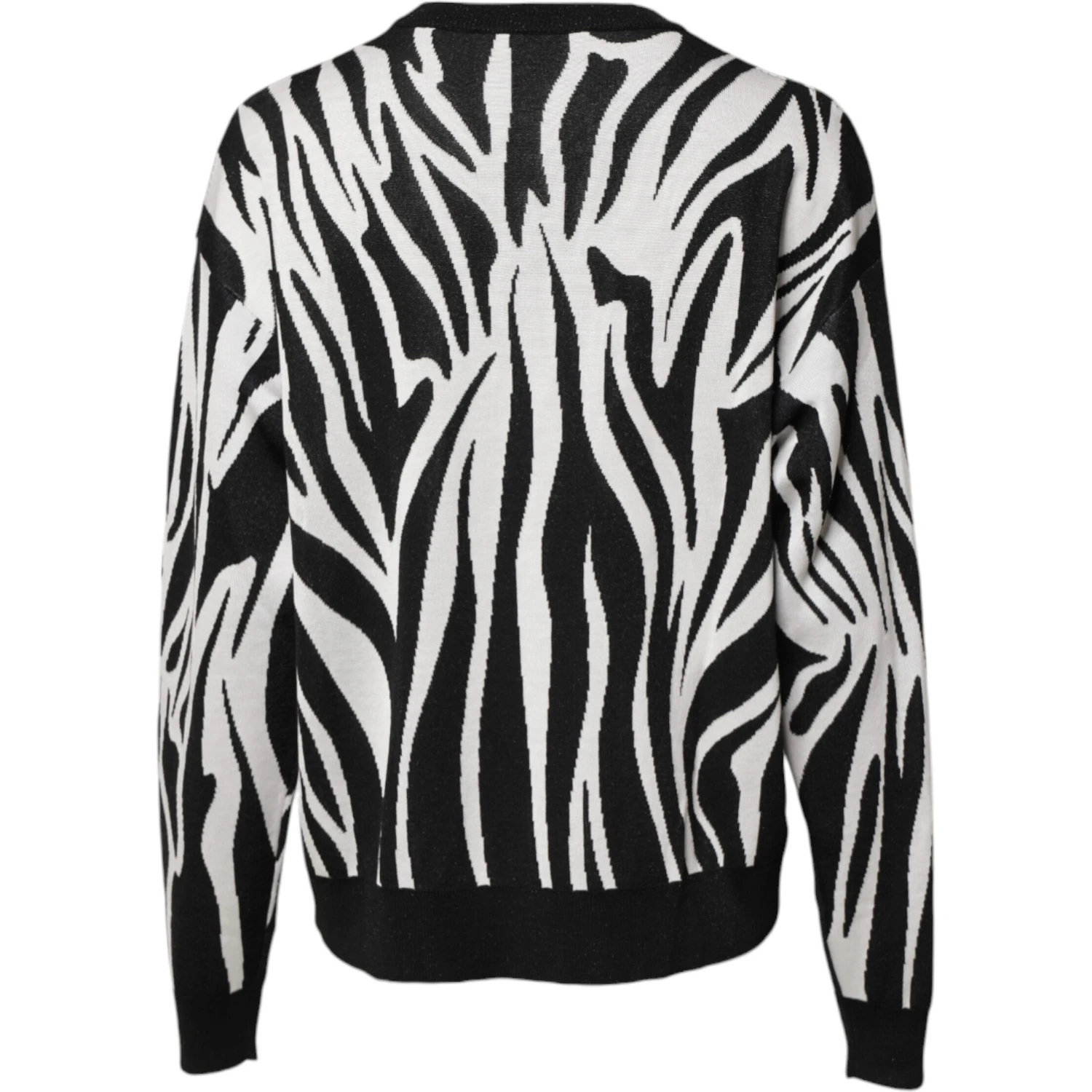 Black White Print Women Pullover Sweater