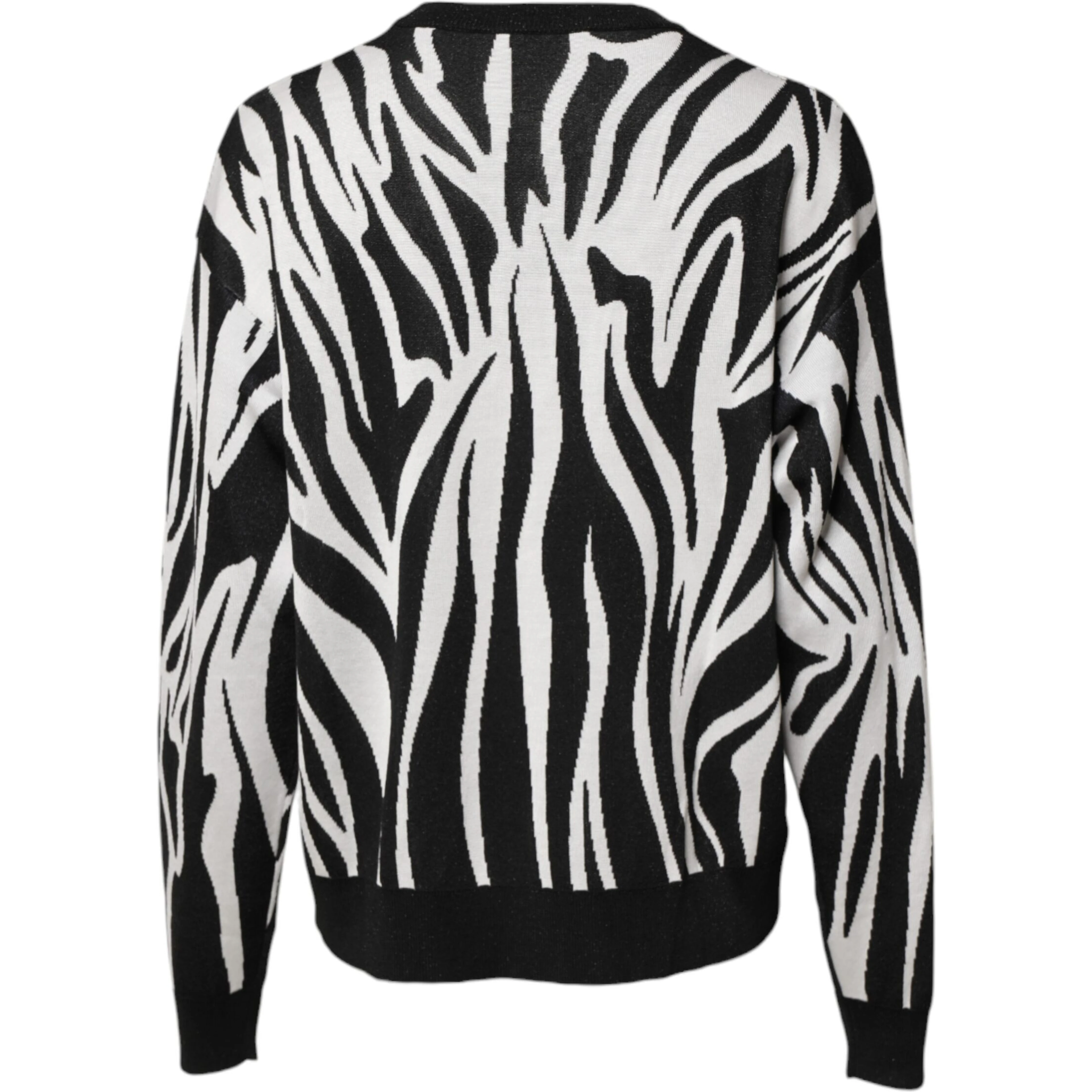 Black White Print Women Pullover Sweater
