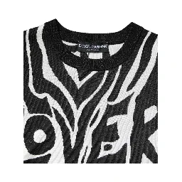 Black White Print Women Pullover Sweater
