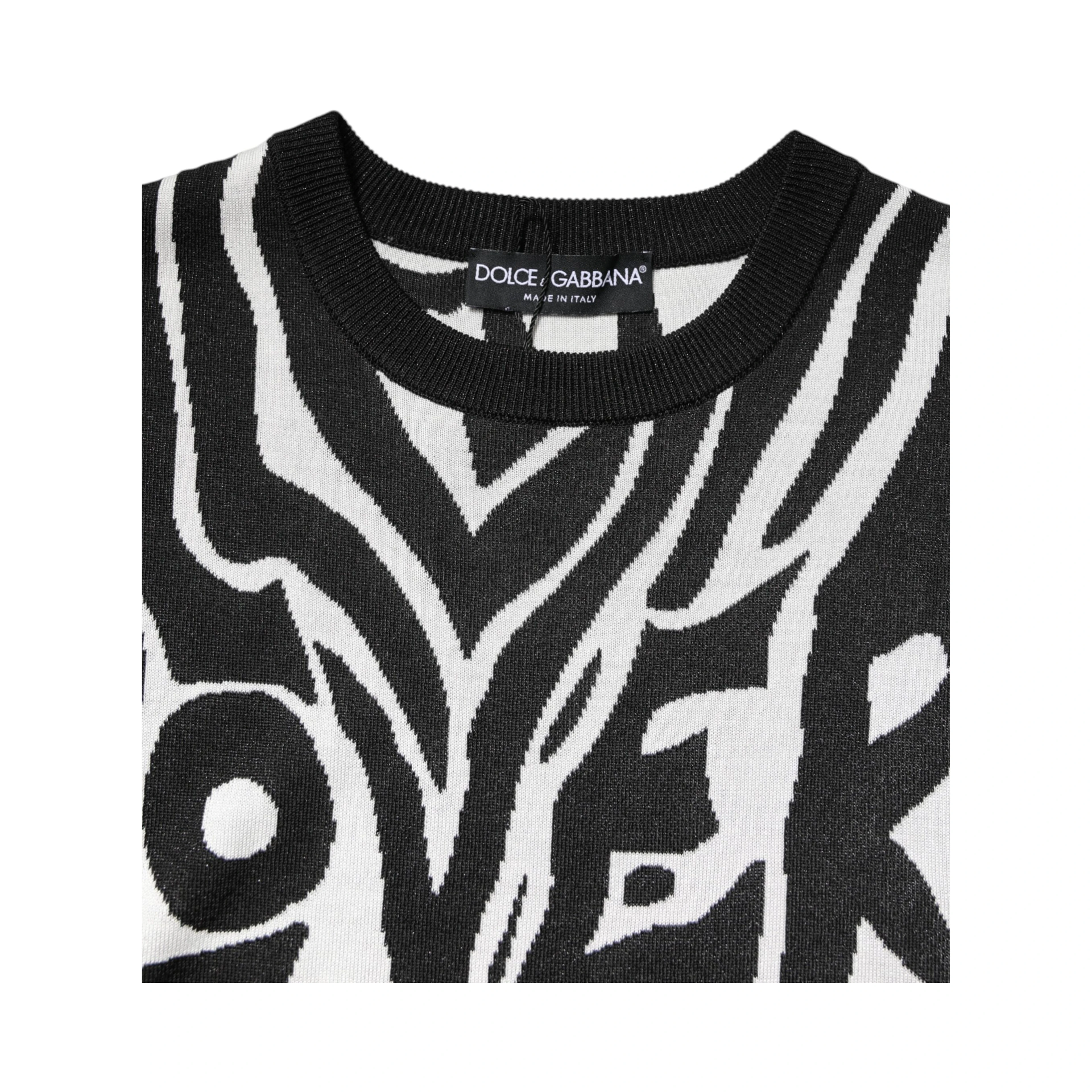 Black White Print Women Pullover Sweater