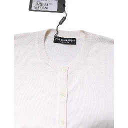 White Cashmere Crew Neck Top Cardigan Sweater