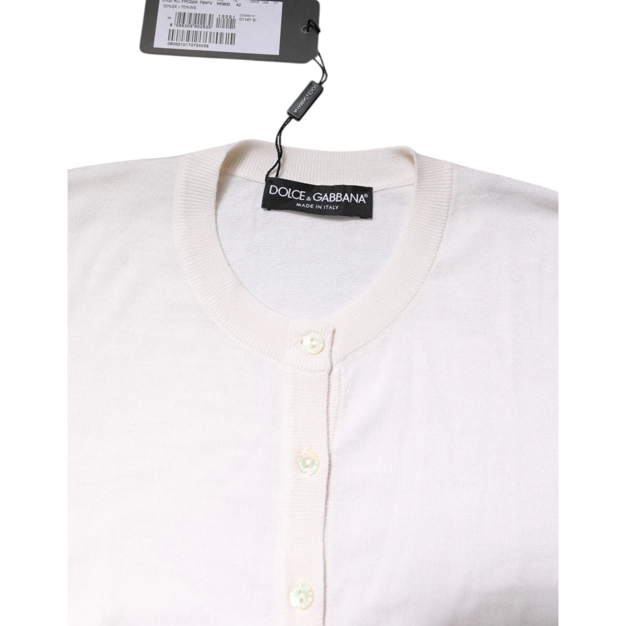 White Cashmere Crew Neck Top Cardigan Sweater