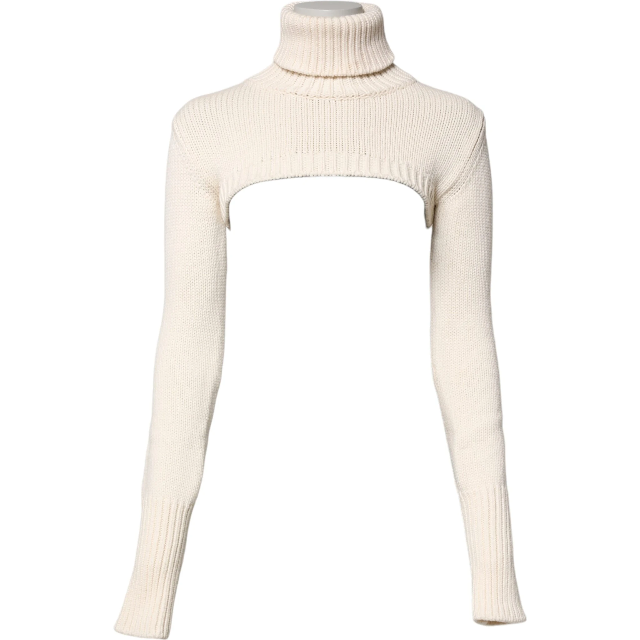 Ivory Cashmere Turtleneck Cropped Top Sweater