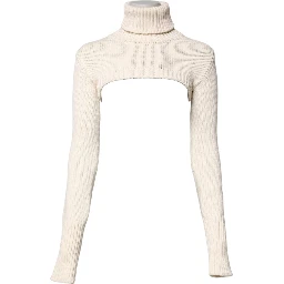 Ivory Cashmere Turtleneck Cropped Top Sweater