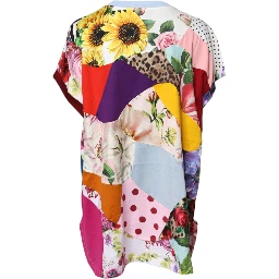 Multicolor Patchwork Short Sleeve Blouse Top