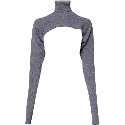 Gray Wool Knit Turtleneck Cropped Top Sweater