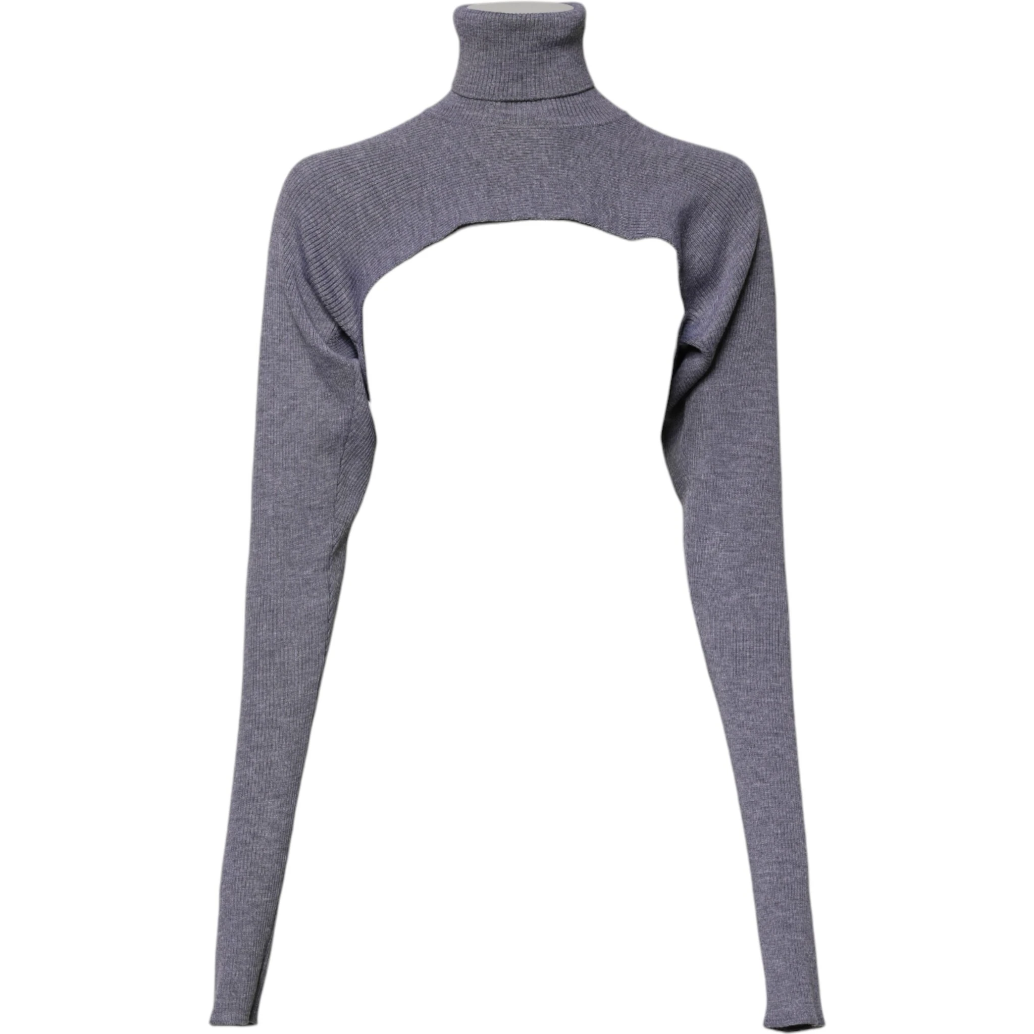 Gray Wool Knit Turtleneck Cropped Top Sweater