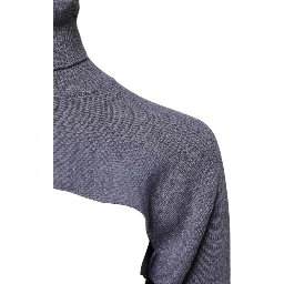 Gray Wool Knit Turtleneck Cropped Top Sweater