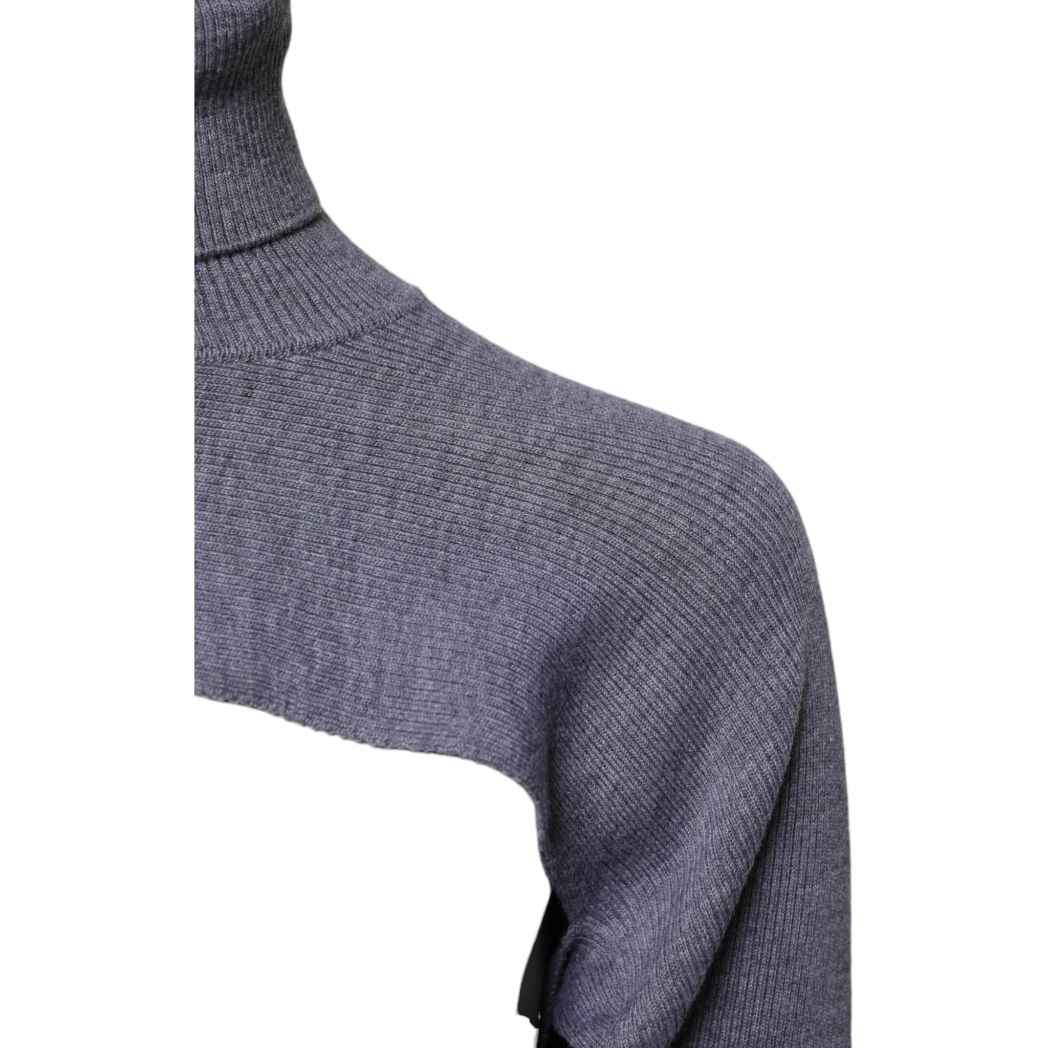 Gray Wool Knit Turtleneck Cropped Top Sweater