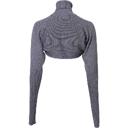 Gray Wool Knit Turtleneck Cropped Top Sweater
