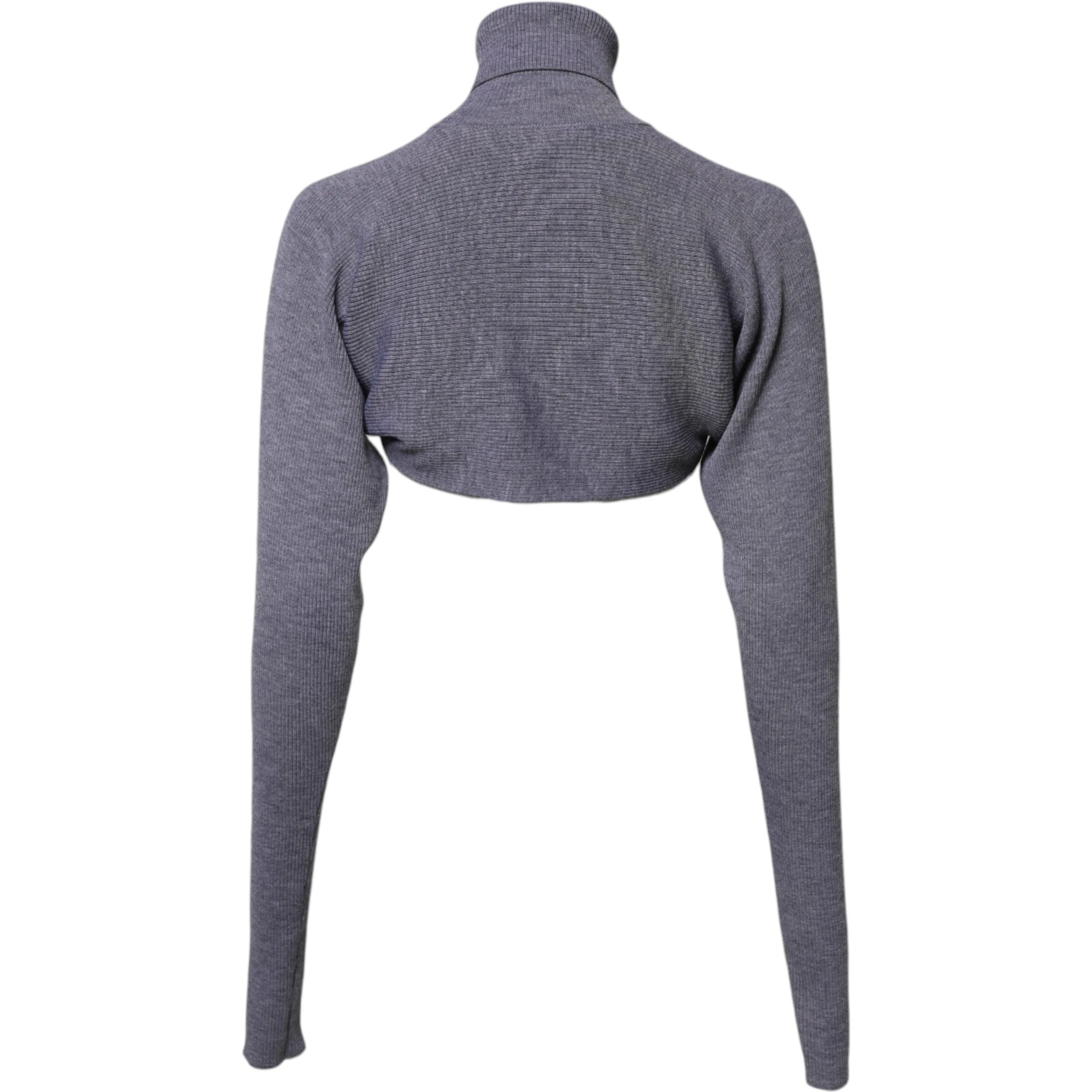 Gray Wool Knit Turtleneck Cropped Top Sweater