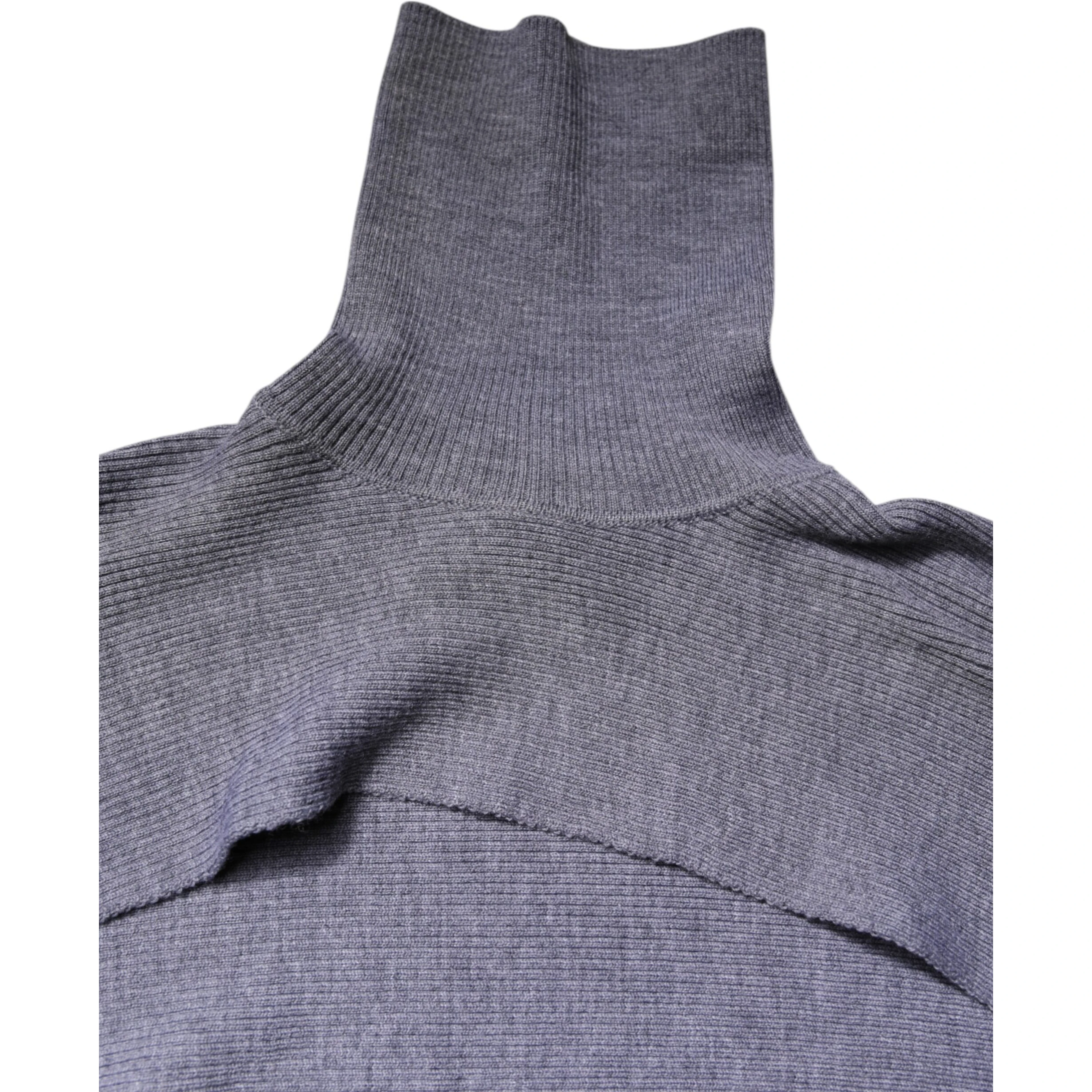 Gray Wool Knit Turtleneck Cropped Top Sweater