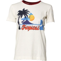 White Cotton Print Short Sleeves Top T-shirt