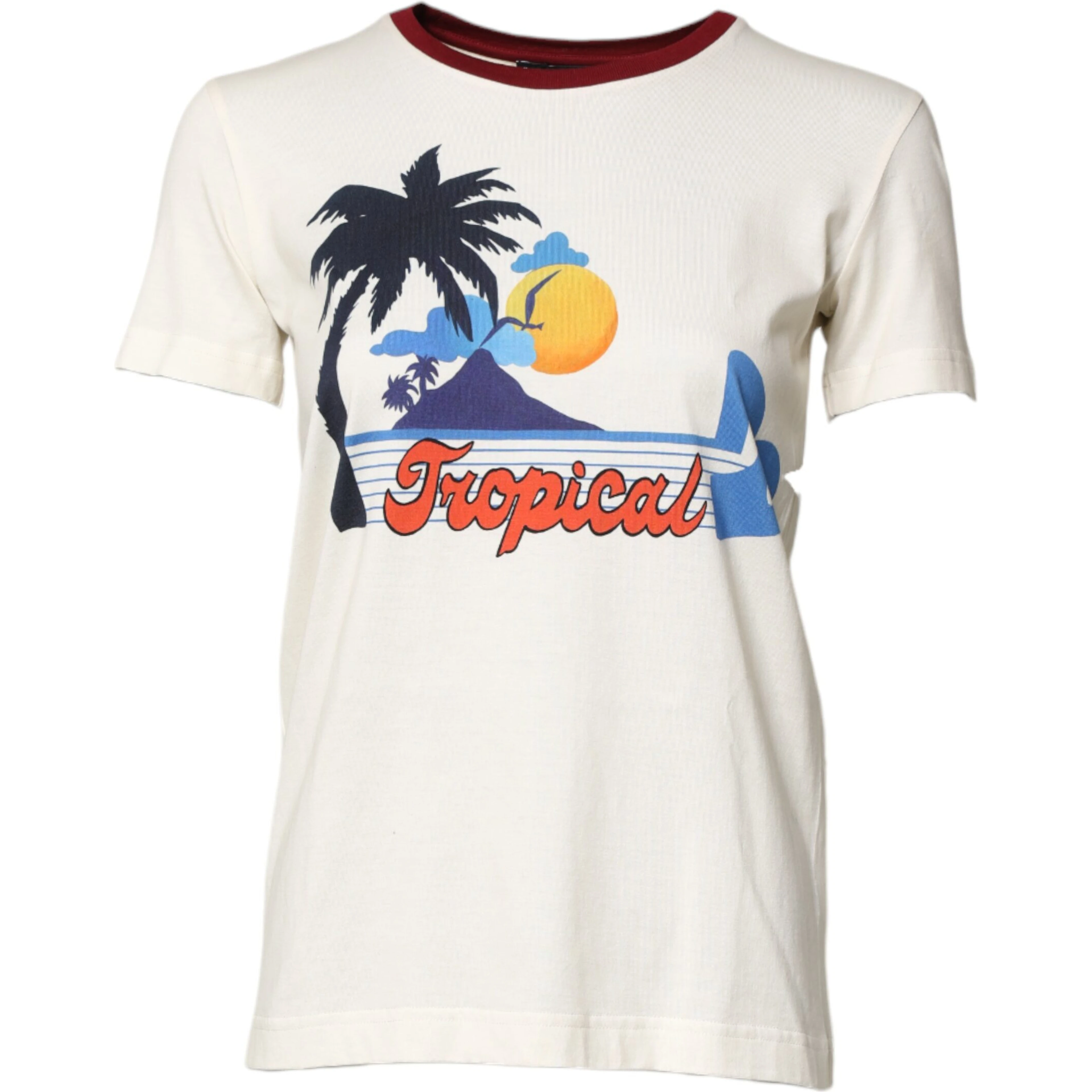 White Cotton Print Short Sleeves Top T-shirt