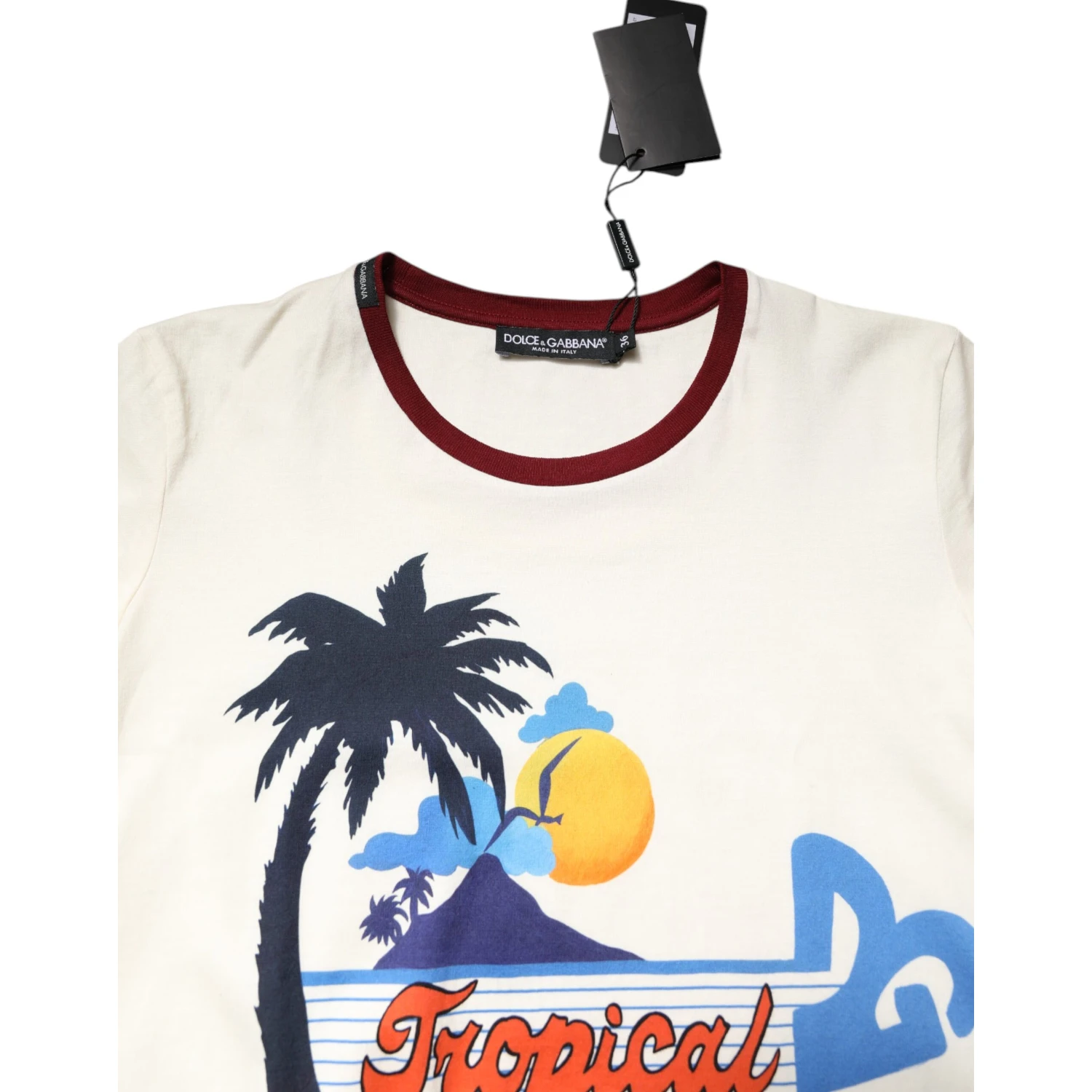 White Cotton Print Short Sleeves Top T-shirt