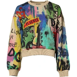 Multicolor Print Cotton Pullover Sweater