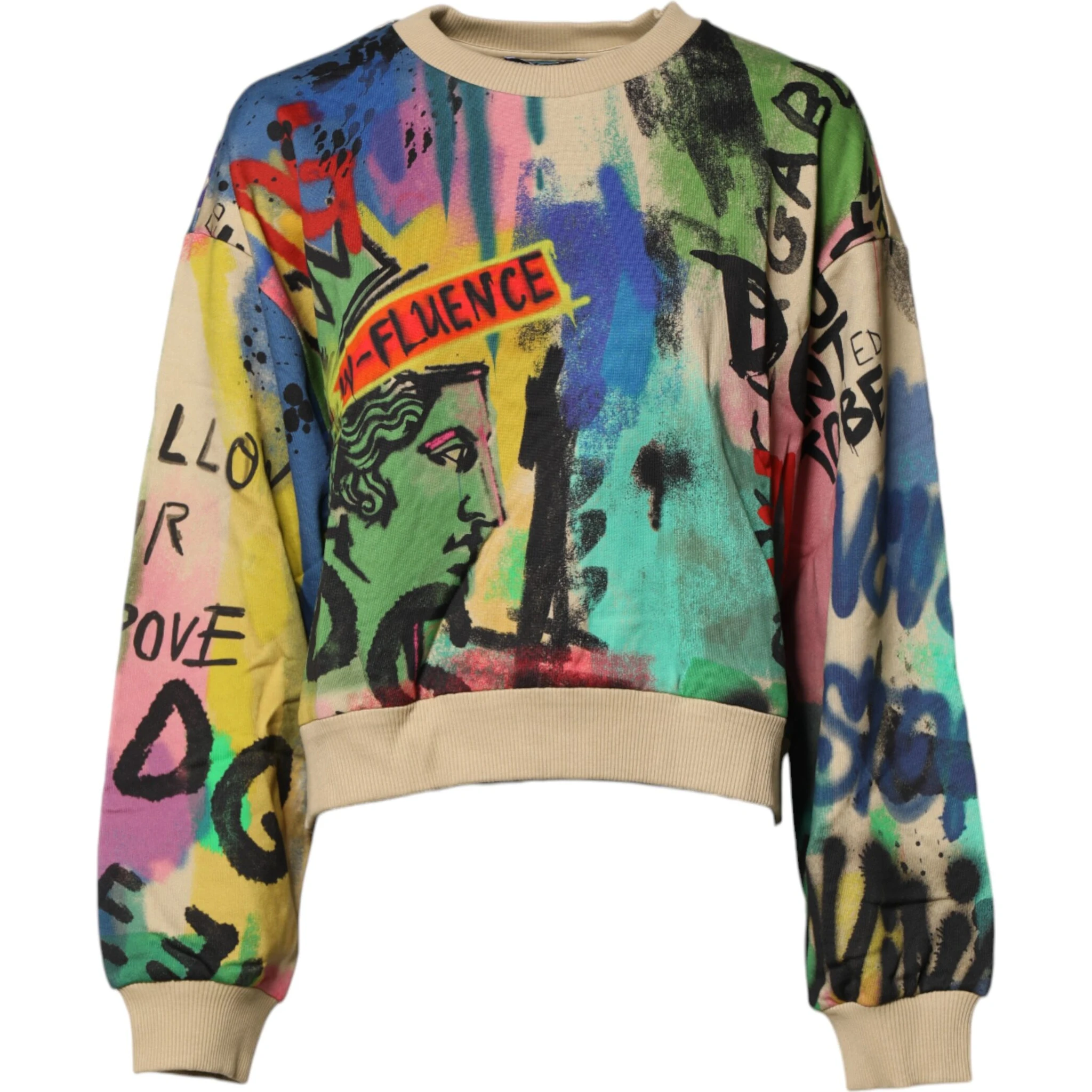 Multicolor Print Cotton Pullover Sweater