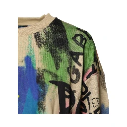 Multicolor Print Cotton Pullover Sweater