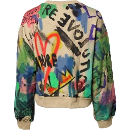 Multicolor Print Cotton Pullover Sweater