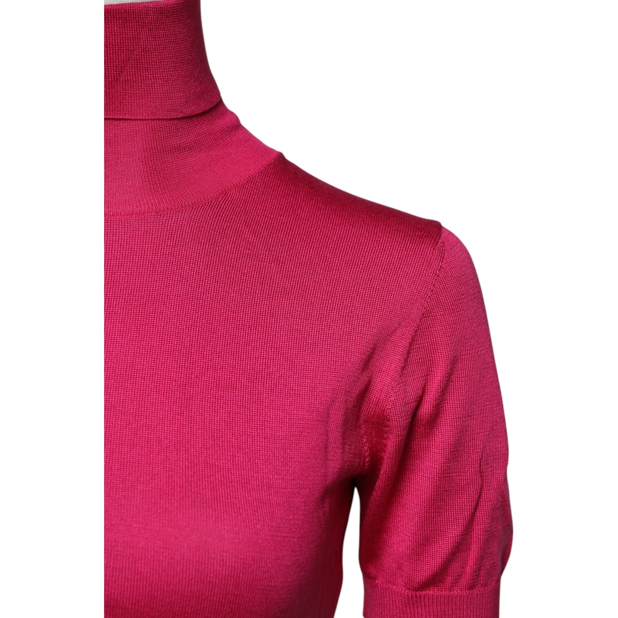 Pink Silk Knitted Turtleneck Cropped Top