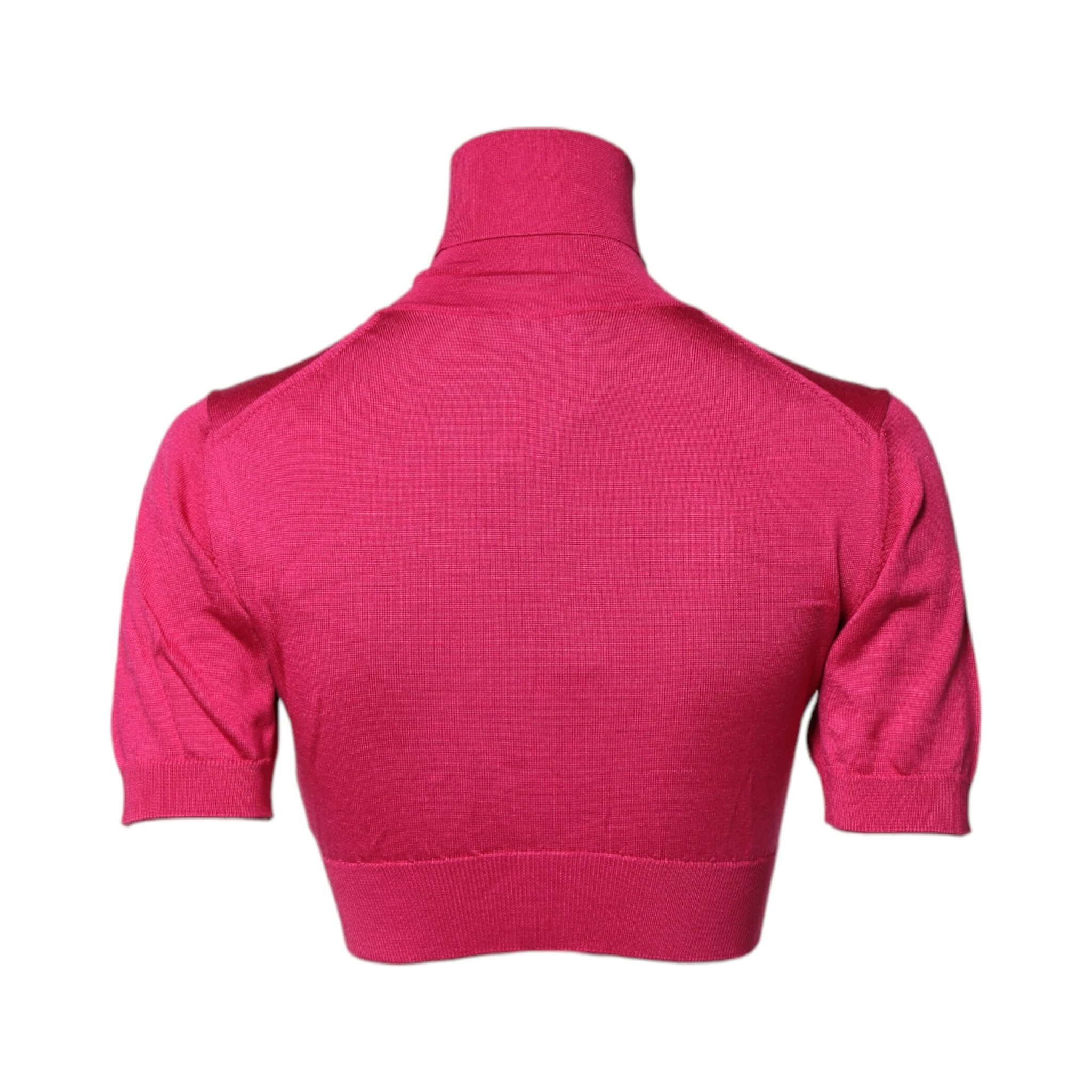 Pink Silk Knitted Turtleneck Cropped Top