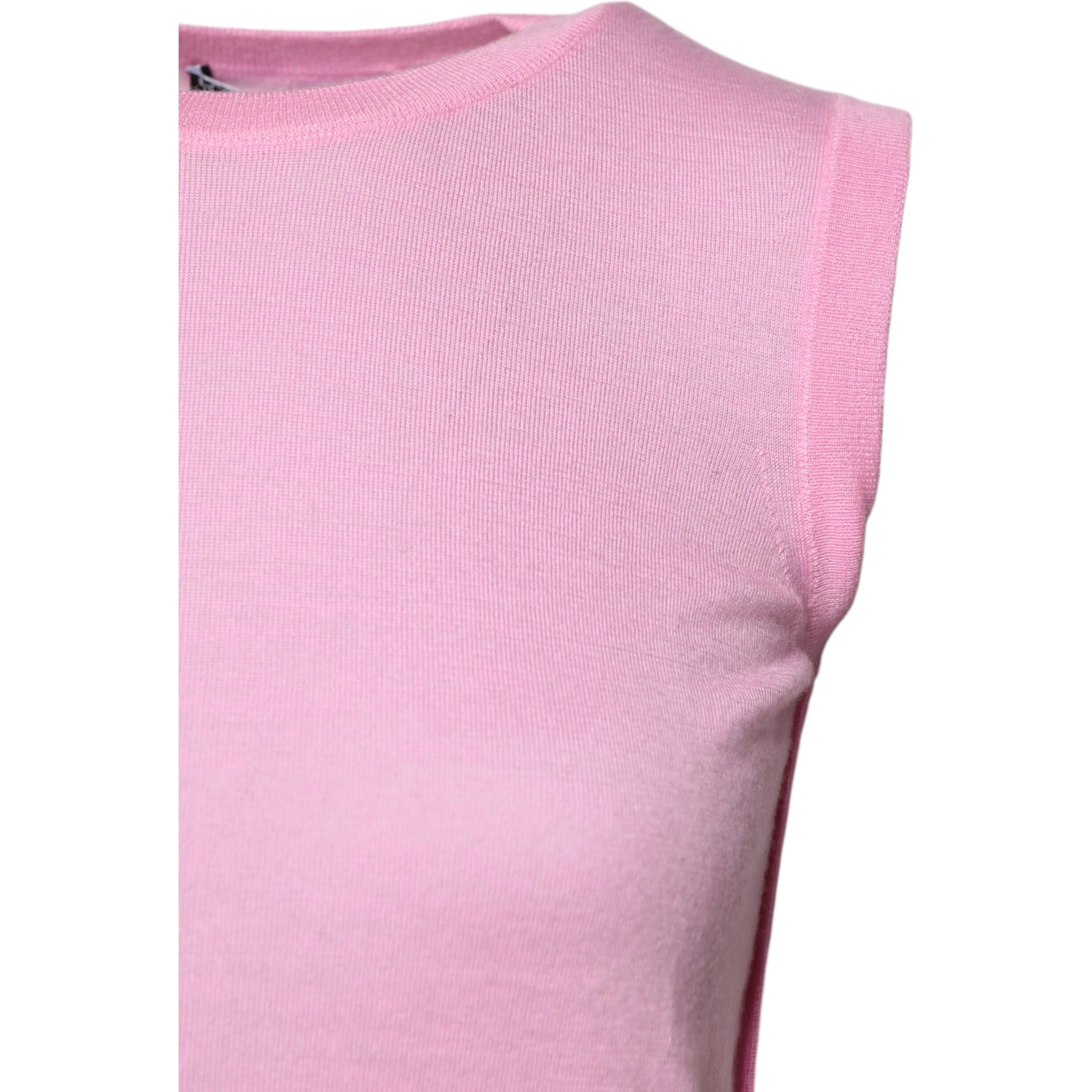 Pink Cashmere Round Neck Sleeveless Tank Top