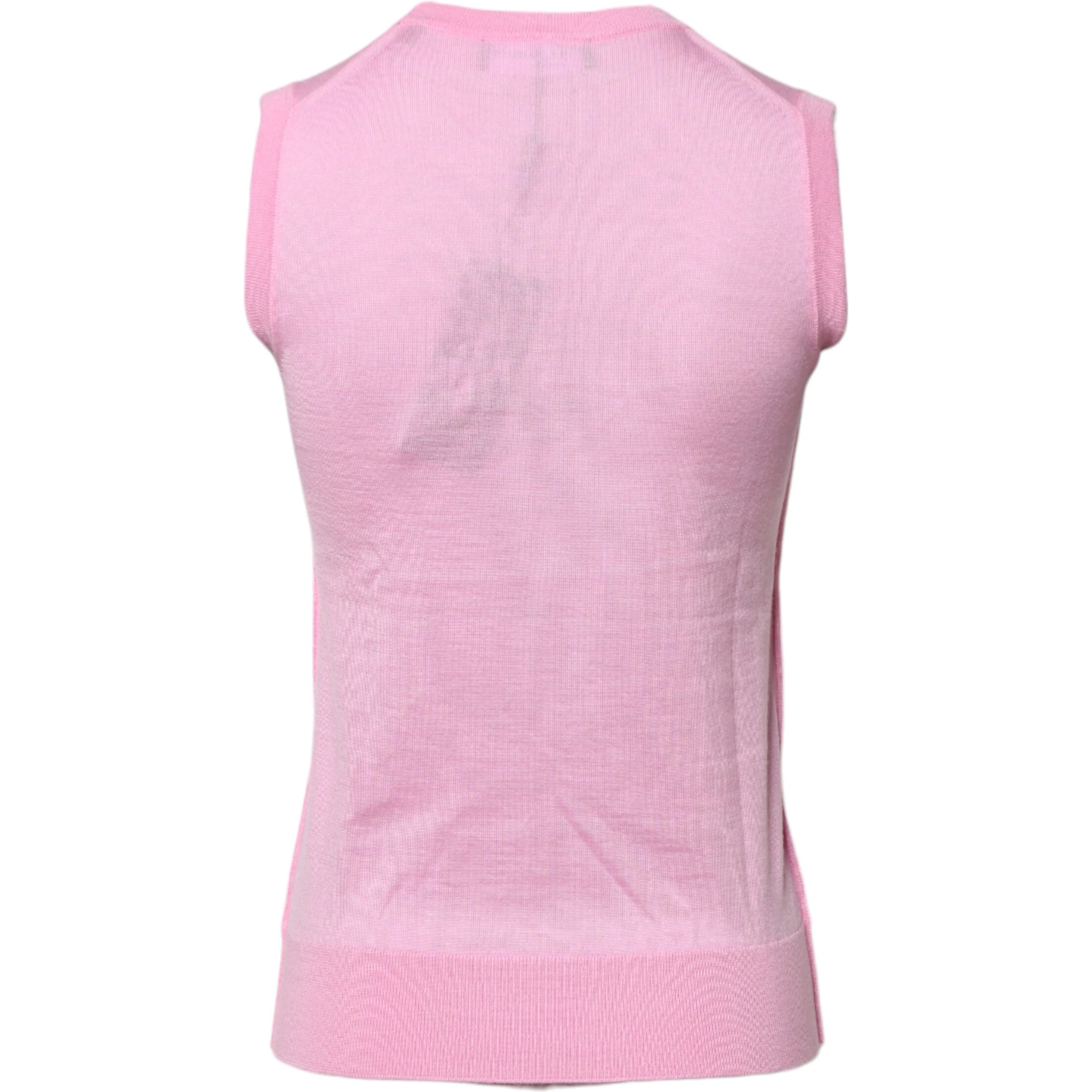 Pink Cashmere Round Neck Sleeveless Tank Top