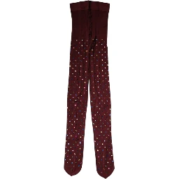 Maroon Nylon Crystal Embellished Pantyhose Tights